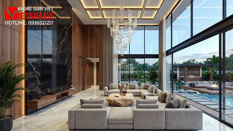 Hoàn Thiện Bản Vẽ Thiết Kế Villa Nghỉ Dưỡng Cho Thuê Lợi Nhuận Cao 06 Không gian Nội thất Phòng Khách Biệt Thự