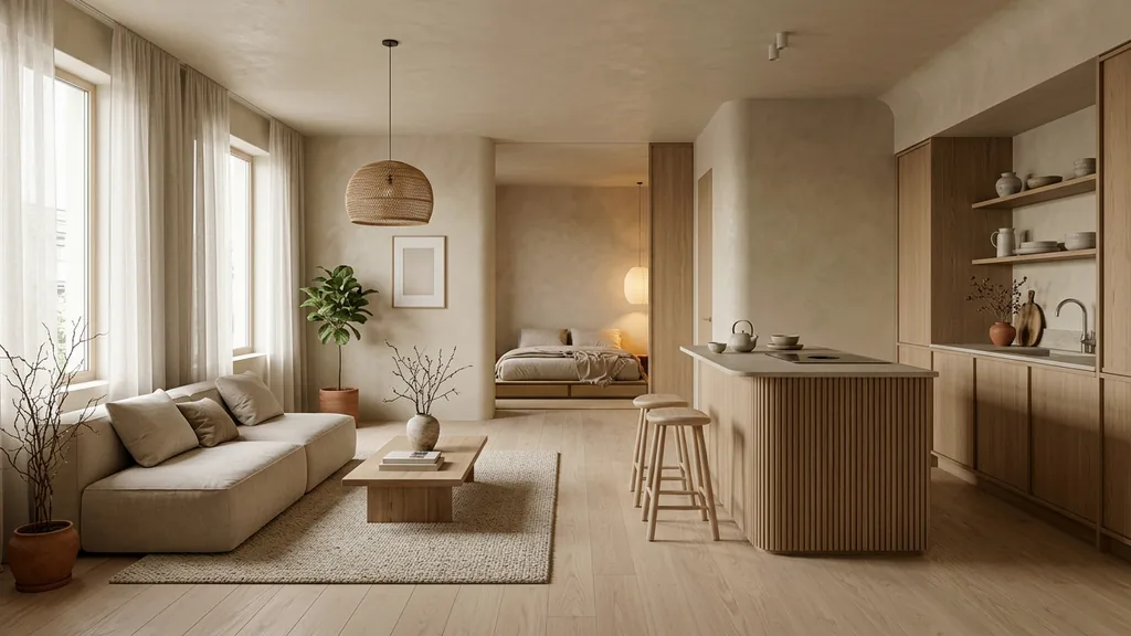 Không gian chung cư mini có gác xép trên mặt bằng 42m² – 50m² theo xu hướng Smart Compact Living 2026 tích hợp module nội thất đa năng và vách ngăn xuyên sáng