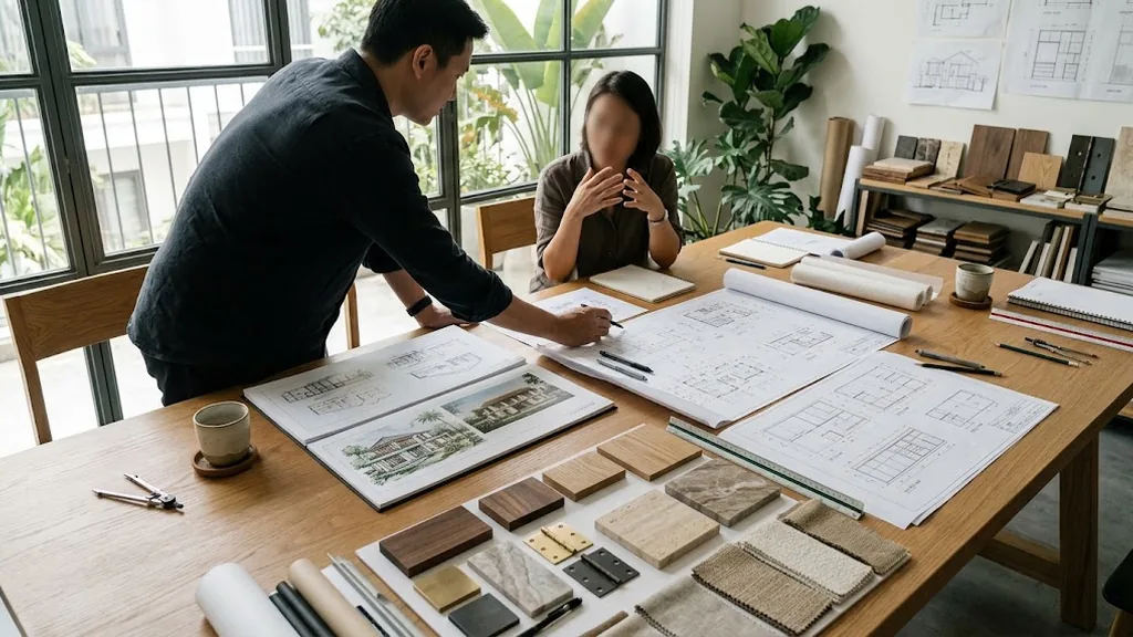 Minh họa trao đổi hồ sơ thiết kế và mẫu vật liệu