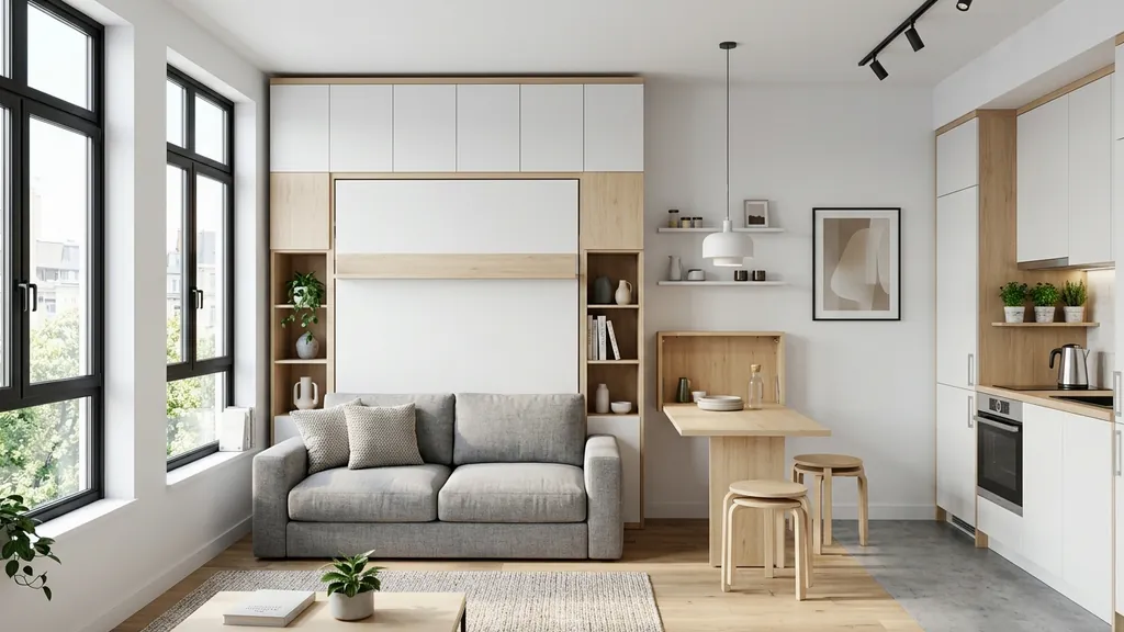 Không gian cách bố trí căn hộ 50m2 trên mặt bằng 50m² theo xu hướng Tối giản Ấm áp 2026 (Warm Minimalism) kết hợp đường cong bo góc mềm mại