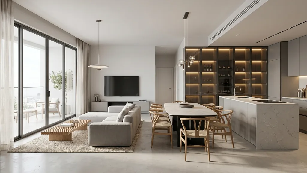 Phối hợp vật liệu gỗ chống ẩm và ánh sáng 3000K cho giải pháp đập bỏ vách ngăn thừa để mở rộng không gian khách - bếp tại Không Gian Việt