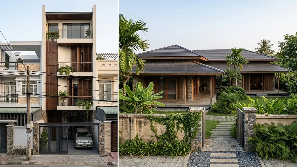 Minh họa nhà phố đô thị và biệt thự sân vườn