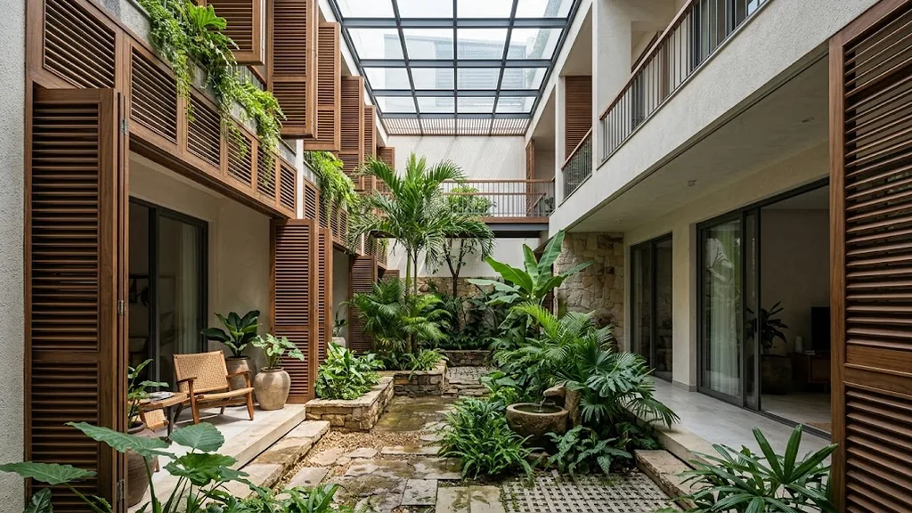 Giếng trời và cây xanh trong nhà phố