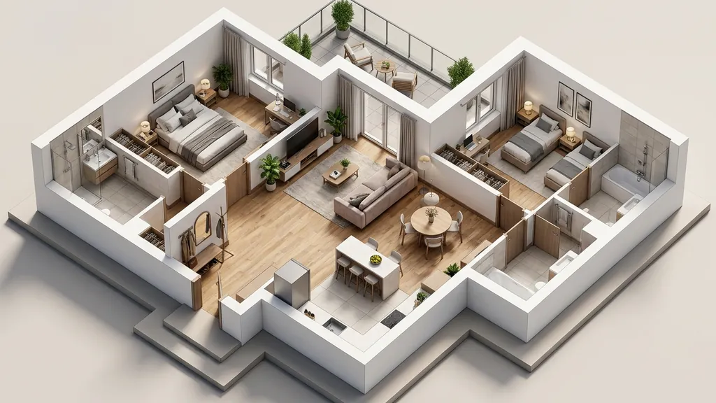 Không gian thiết kế gác lửng cho căn hộ chung cư trên mặt bằng 58m² – 107m² theo xu hướng Smart Compact Living 2026 tích hợp module nội thất đa năng và vách ngăn xuyên sáng