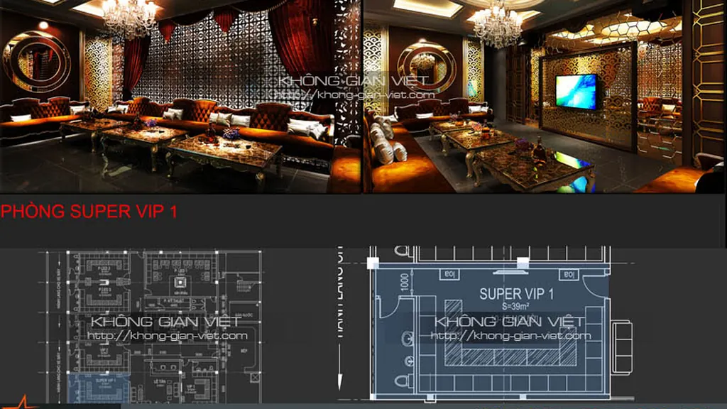 Thiết kế phòng karaoke VIP và Super VIP phong cách tân cổ điển hoàng gia sang trọng tại Không Gian Việt