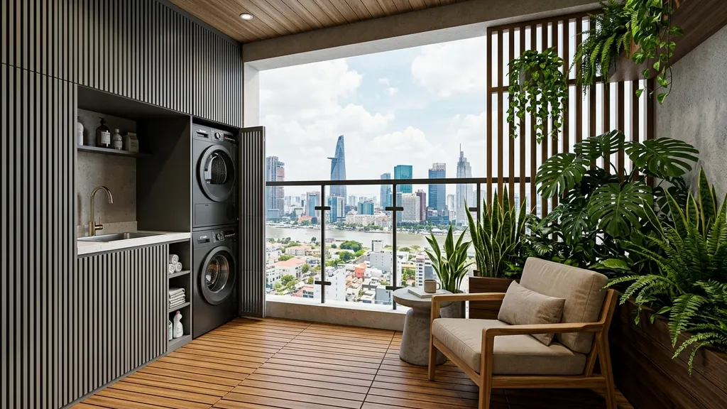 Bố cục mặt bằng và chi tiết quy hoạch mặt bằng phòng ngủ rộng 20m2 thành khu ngủ và walk-in closet trong phương án phòng 20m2 (Kem ấm (Warm Cream) – Gỗ Sồi sáng (Light Oak) – Đá nung kết vân mây)