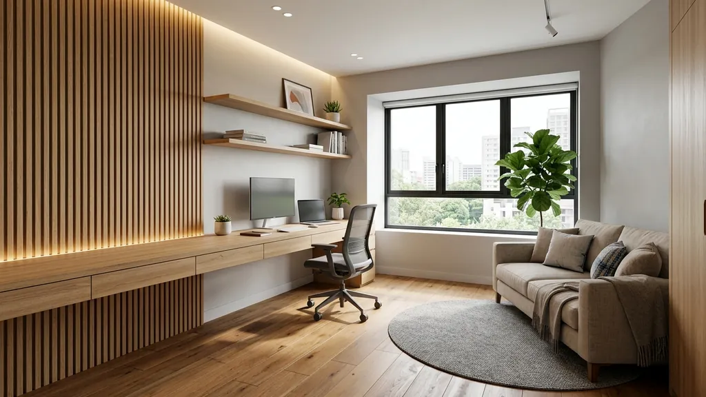Không gian phòng 20m2 trên mặt bằng 20m² theo xu hướng Tropical Modern 2026 tối ưu thông gió tự nhiên từ Logia và mảng xanh ban công