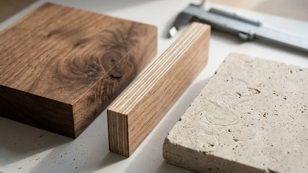 Minh họa cấu tạo gỗ đặc, veneer và mẫu đá