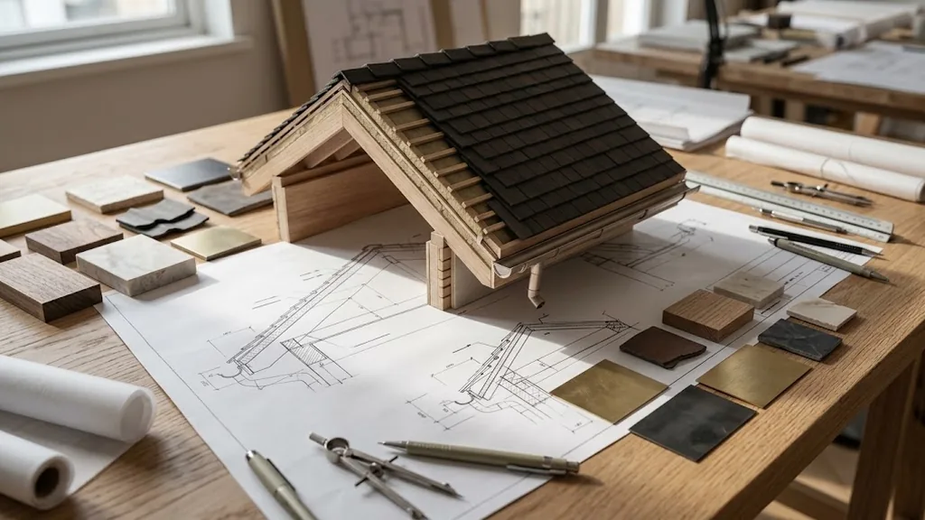 Mô hình mặt cắt mái dốc, máng xối và ống thoát nước