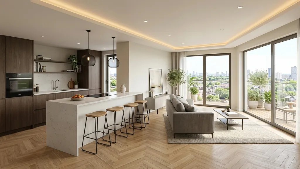 Không gian chung cư có gác lửng trên mặt bằng 55m² – 100m² theo xu hướng Tropical Modern 2026 tối ưu thông gió tự nhiên từ Logia và mảng xanh ban công