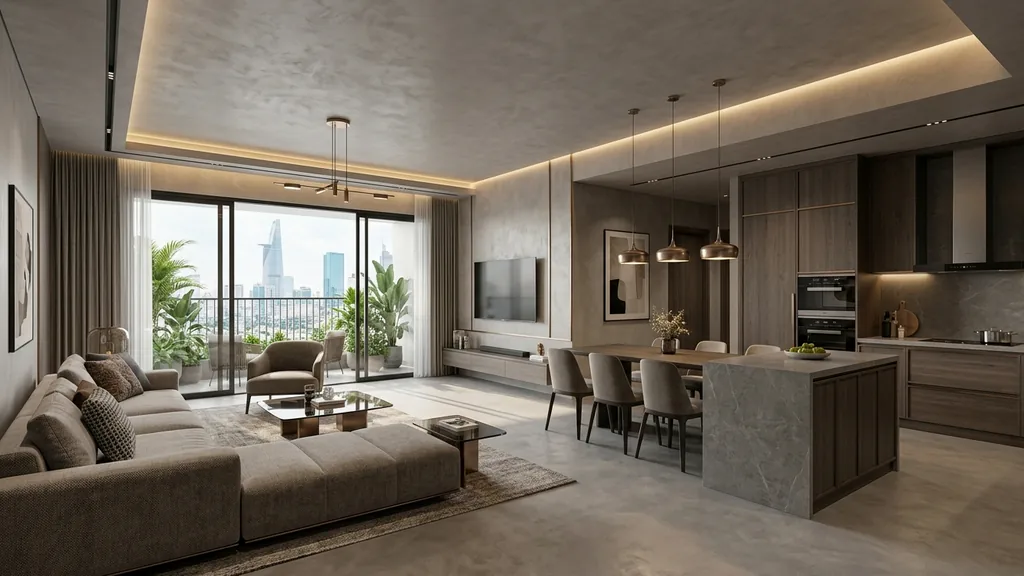 Phối hợp vật liệu gỗ chống ẩm và ánh sáng 3000K cho thiết kế hệ tủ rượu – tủ trang trí âm tường ngay cạnh bàn ăn tại Không Gian Việt