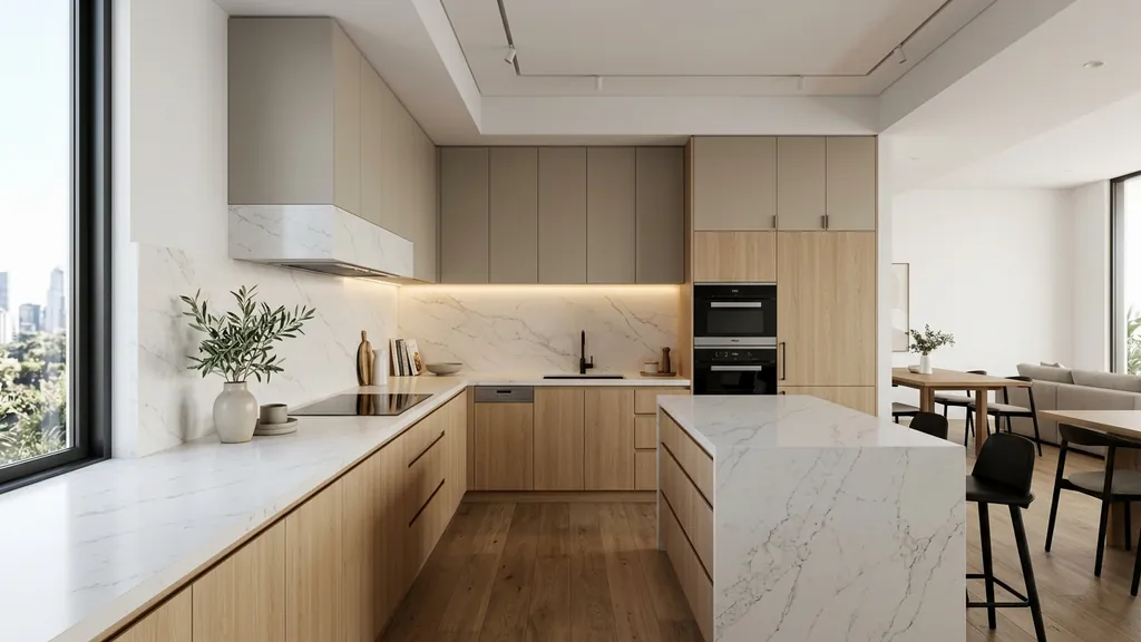 Bố cục mặt bằng và chi tiết vị trí đặt bàn thờ đứng hoặc bàn thờ treo trong phòng khách căn hộ trong phương án thiết kế phòng khách chung cư có bàn thờ (Vàng kem nhiệt đới – Gỗ tự nhiên sẫm màu – Mây đan mắt cáo đương đại)