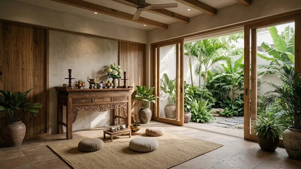Không gian thờ và tĩnh tâm mở ra sân vườn