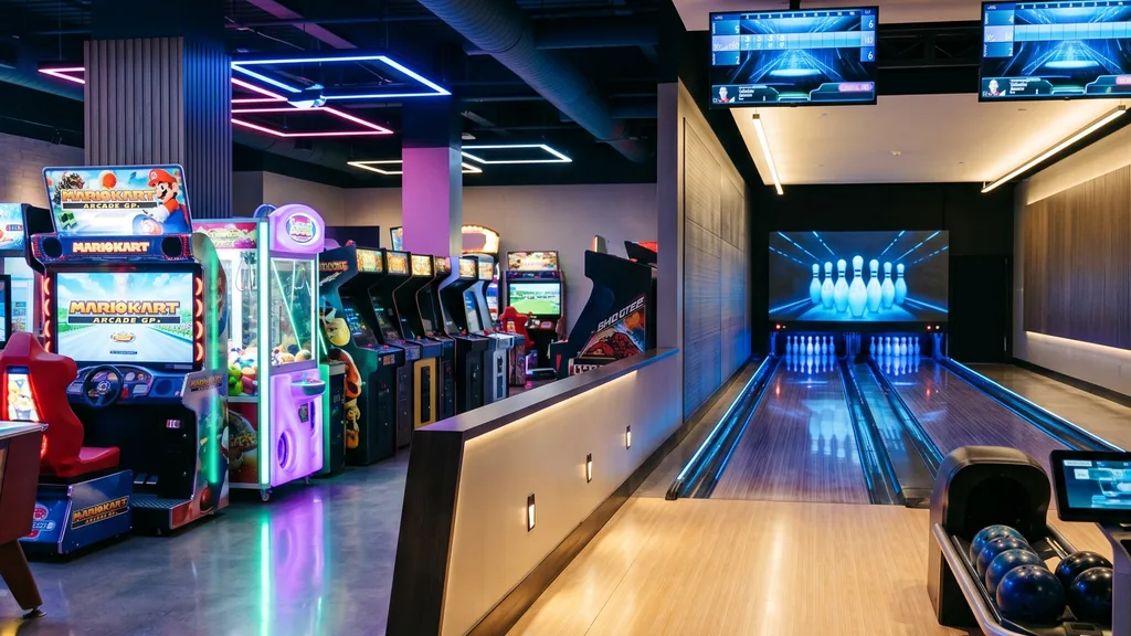 Thiết kế tổ hợp khu vui chơi giải trí phức hợp FEC tích hợp Bowling và khu máy game Arcade hiện đại