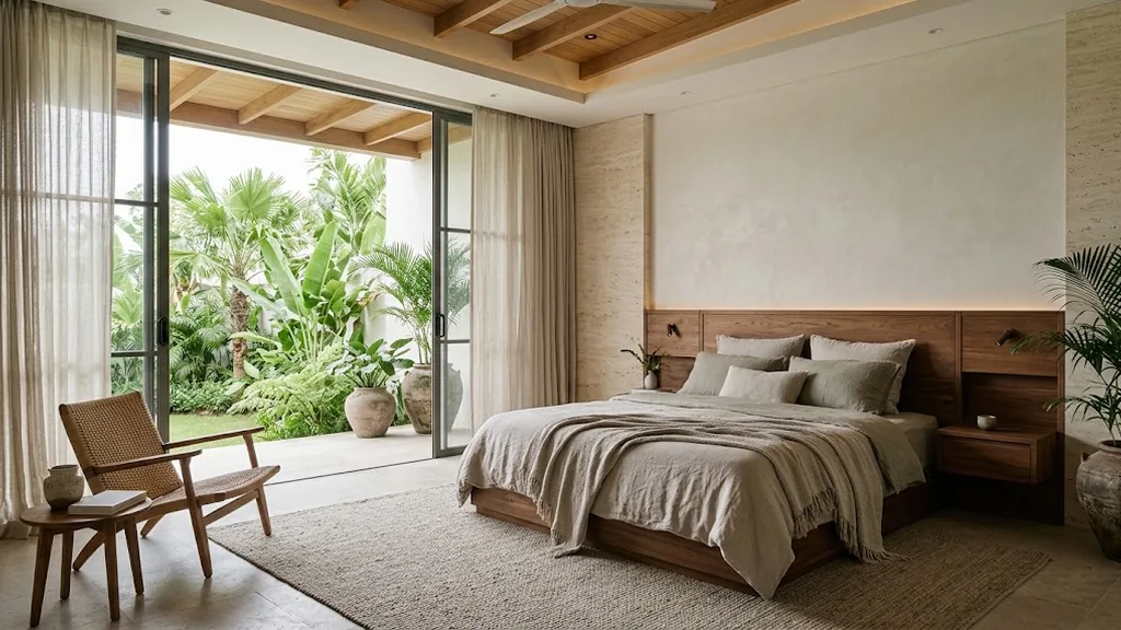 Phòng ngủ master biệt thự nhìn ra sân vườn