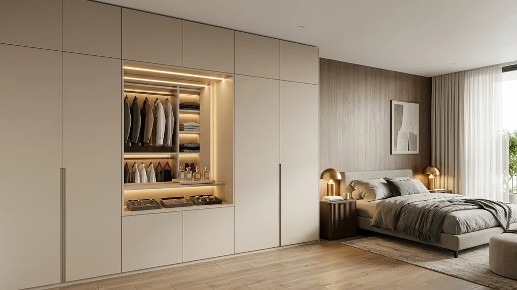 Không gian decor chung cư 2 phòng ngủ trên mặt bằng 58m² – 74m² theo xu hướng Light Neo-Classic 2026 lược bỏ phào chỉ rườm rà, tập trung tỷ lệ mảng tường thanh lịch